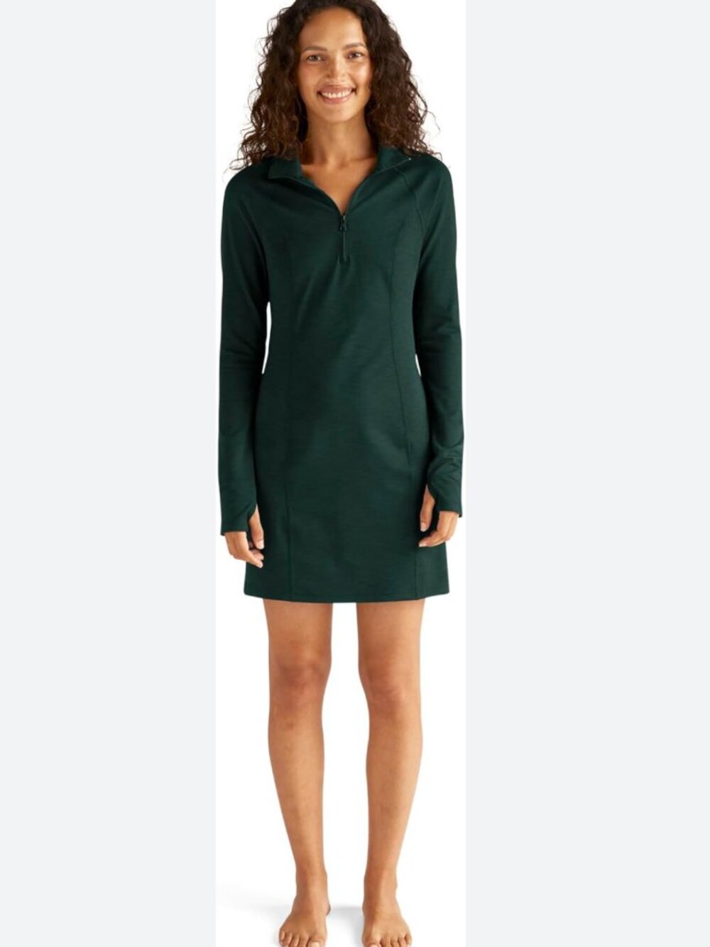 Beyond Yoga dark green mock neck quarterzip mid thigh dress size XS
